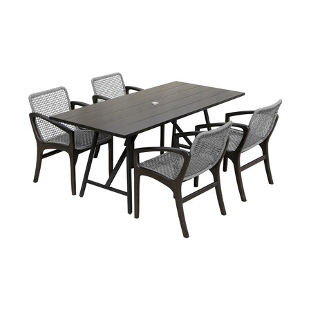 Armen Living Koala and Brighton 5 Piece Outdoor Patio Dining Set in Dark Eucalyptus Wood and Gray Rope 840254333680
